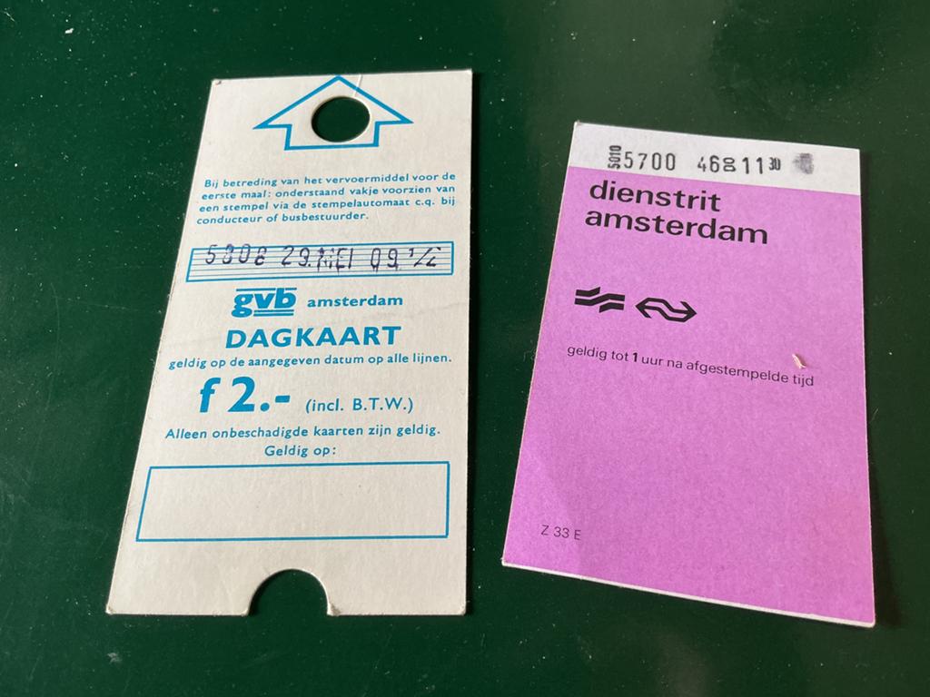 GVB Dagkaart en Dienstrit Amsterdam (Oud), Verzamelen, Spoorwegen en Tramwegen, Verzenden, Gebruikt, Trein, Overige typen