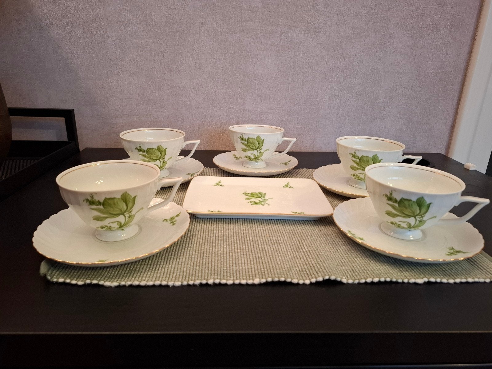 Vintage Royal Tettau Bavaria theeservies met groene bloemen, Ophalen of Verzenden