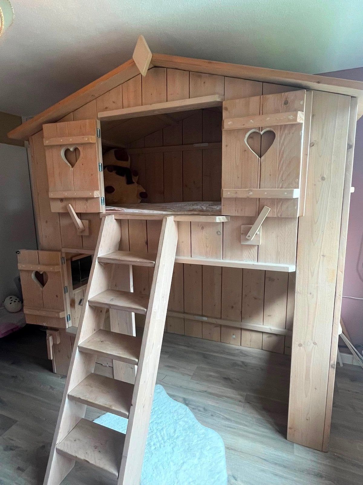 Uniek Steigerhouten Kinderbed (Stapelbed) met Kledingkast, Ophalen, Gebruikt, 90 cm, Eenpersoons