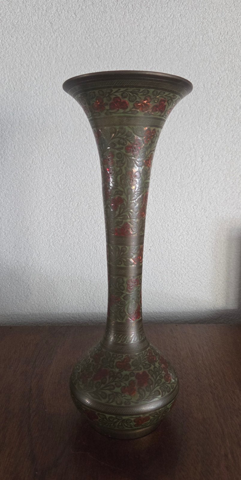 Vintage Indiase Messing Vaas – Handgegraveerd (29 cm), Antiek en Kunst, Ophalen of Verzenden