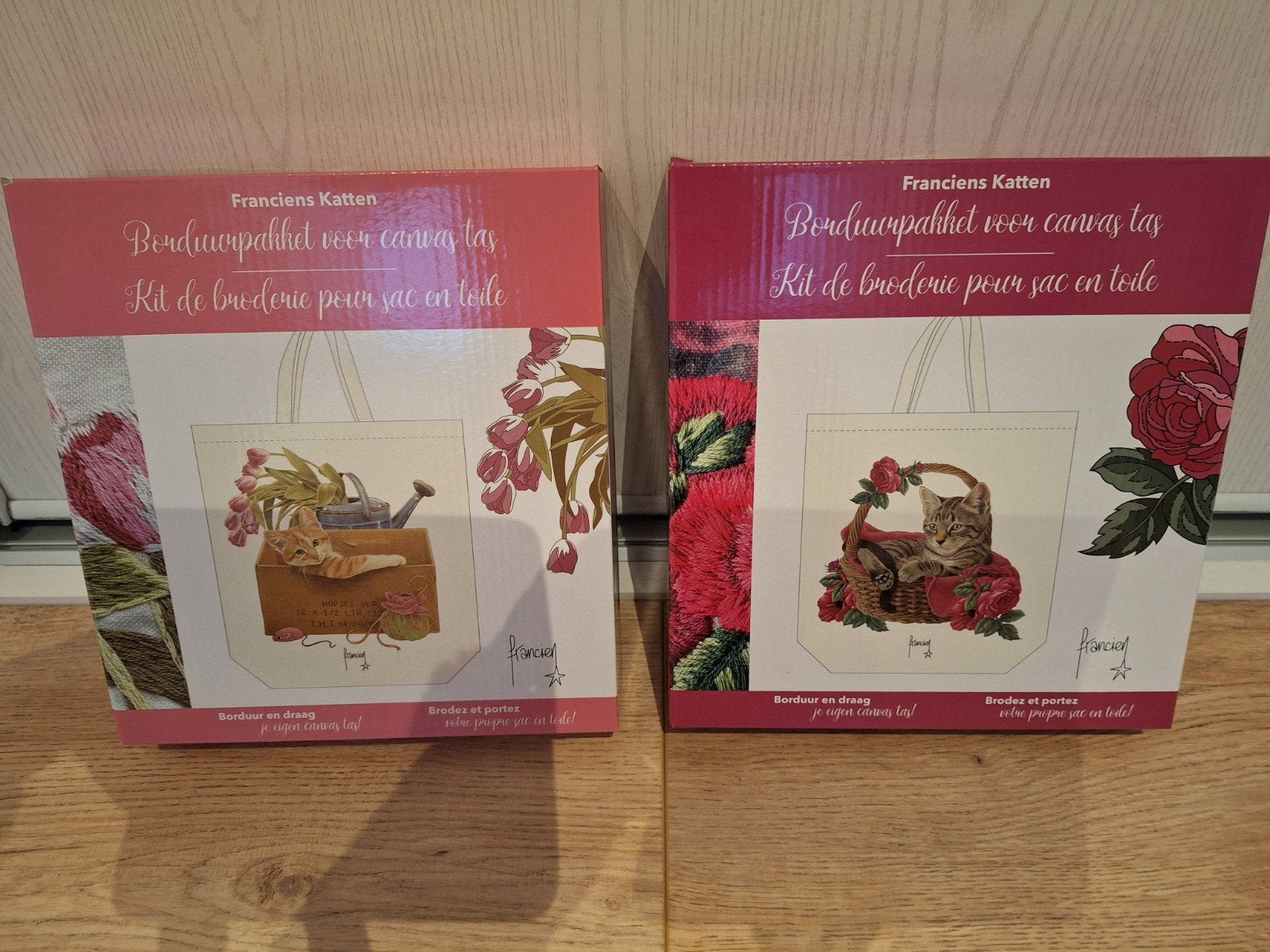 Borduurpakket voor canvas tas Franciens katten, Ophalen of Verzenden, Nieuw, Borduurpakket
