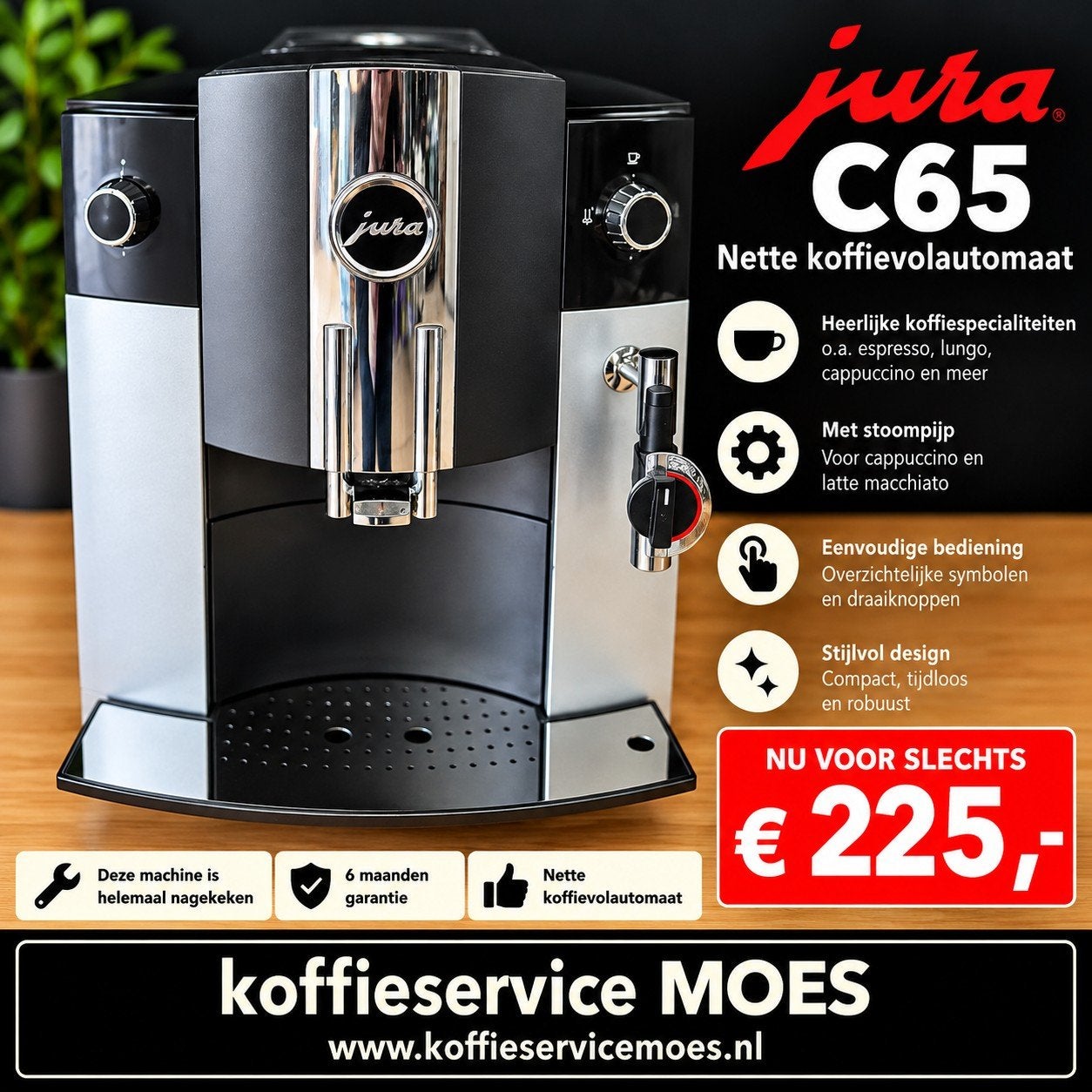 Jura C65 gebruikt gereviseerd met garantie, Afneembaar waterreservoir, 10 kopjes of meer, Koffiemachine, Refurbished