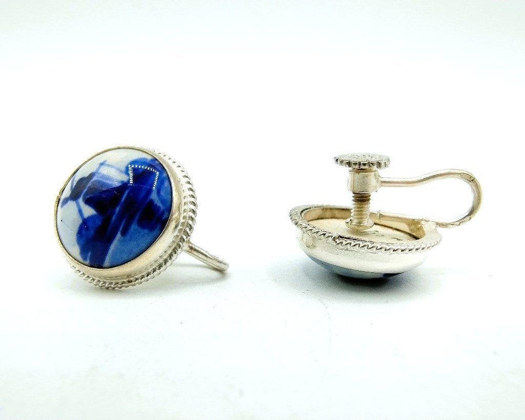 Zilveren oorbellen, Delfts blauw, 835, Info@zilverwebsite.nl, Verzenden, Zo goed als nieuw, Zilverwebsite.nl