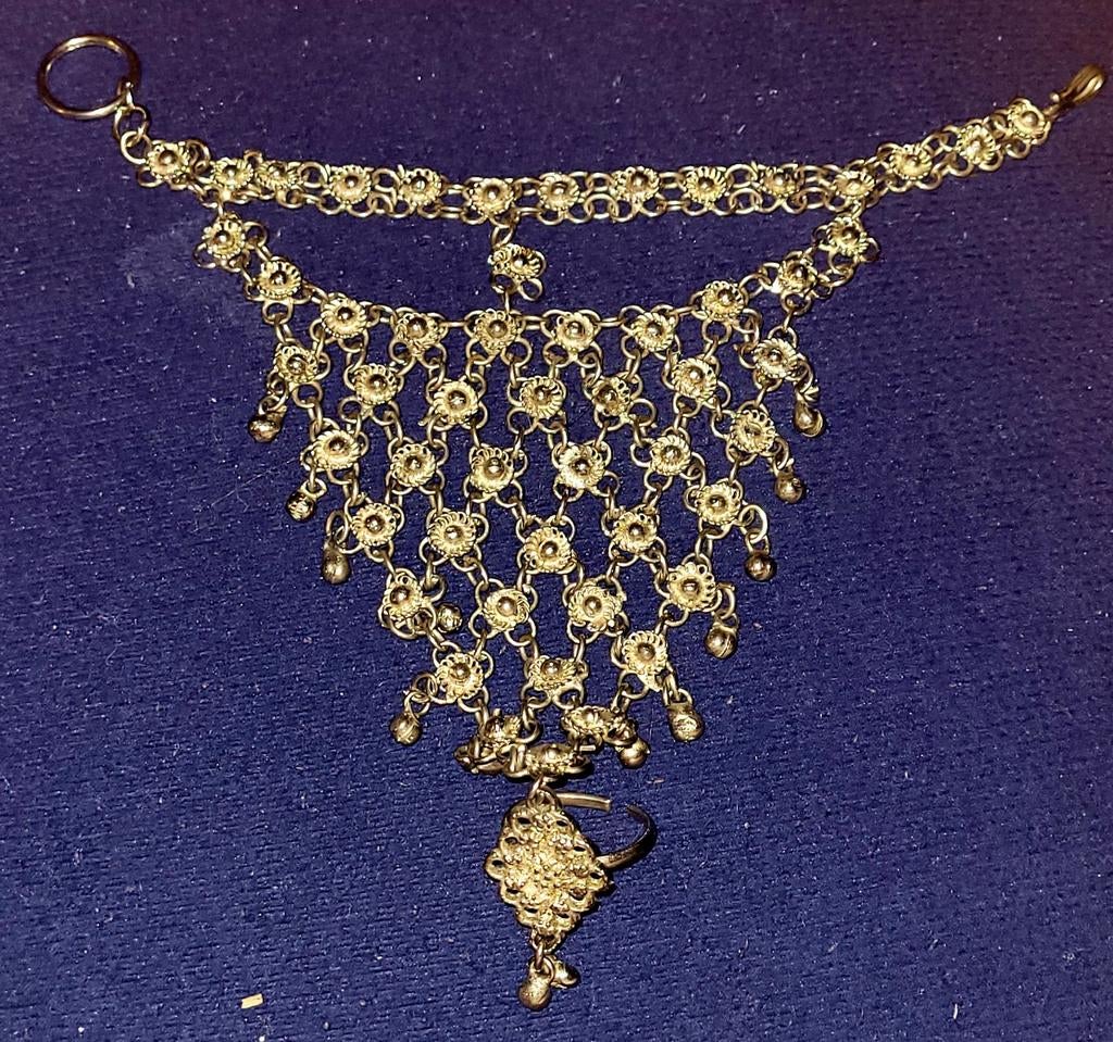 Elegant ethnisch handsieraad met ring en polsband India, Verzenden, Gebruikt, Zilver, Overige materialen