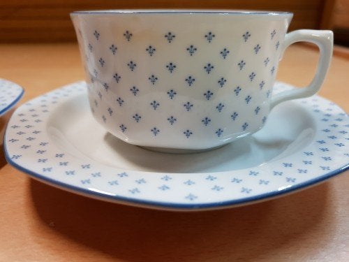 Kop en schotel wit met blauwe decoratie Seltmann Weiden Bava, Ophalen of Verzenden, 'T Olde Gre-j, Info@toldegrej.nl, Endepoelstraat 20f Didam