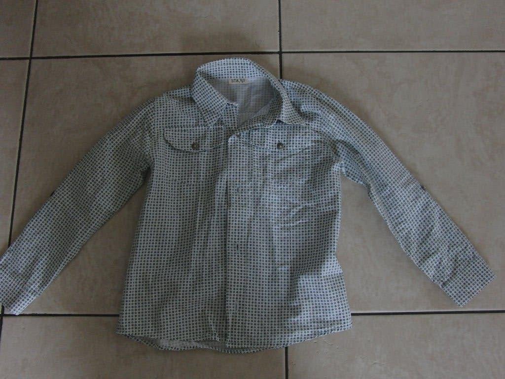 StaXo blouse maat 116 voor jongen - wit met groen motief, StaXo, Overhemd of Blouse, Ophalen of Verzenden, Zo goed als nieuw