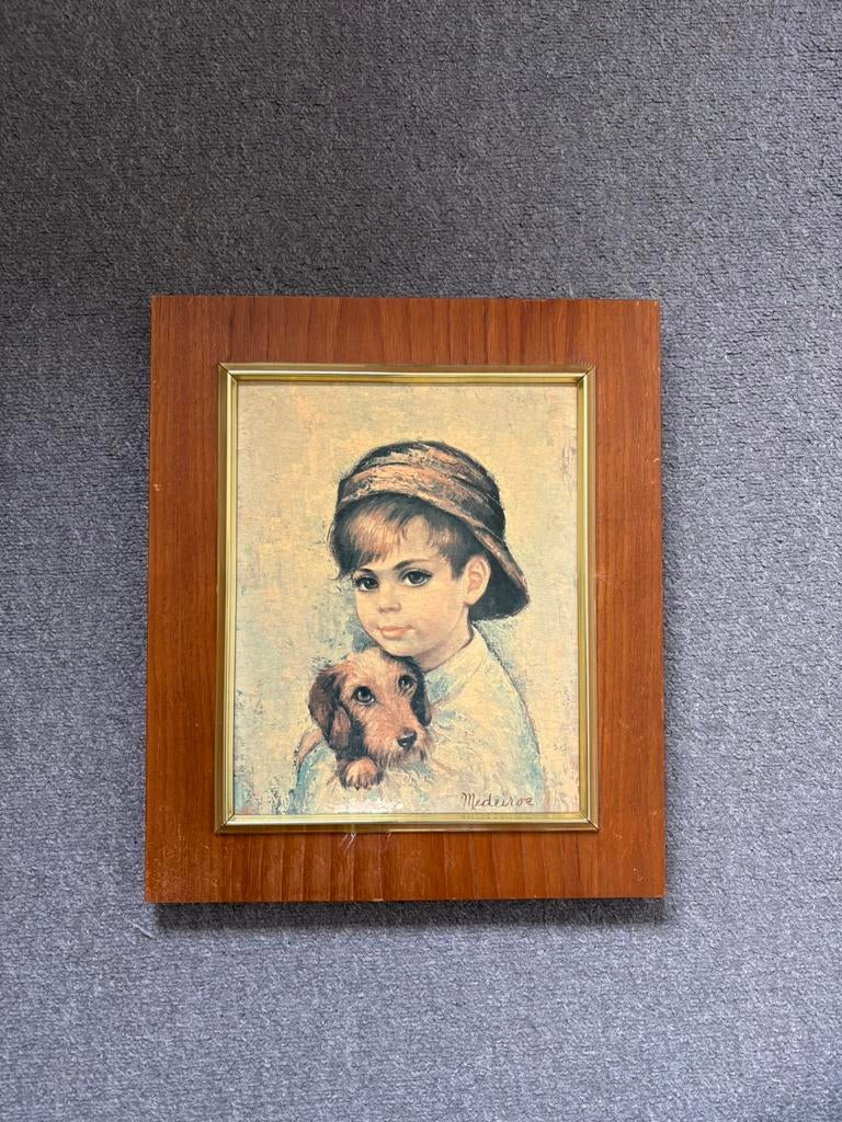 Vintage Medeiros jongen met hond, Ophalen of Verzenden