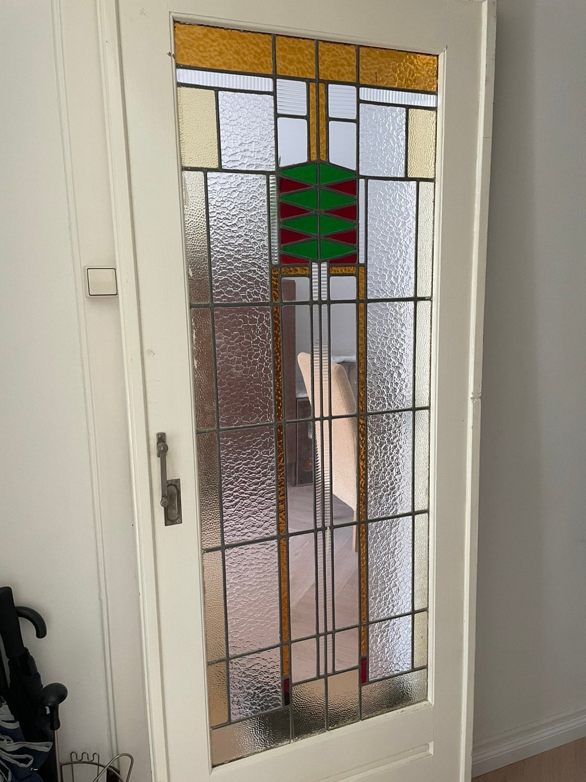 Authentieke glas-in-lood Art Deco Schuifdeur, Doe-het-zelf en Verbouw, Deuren en Horren, Ophalen, 80 tot 100 cm, Binnendeur, Schuifdeur