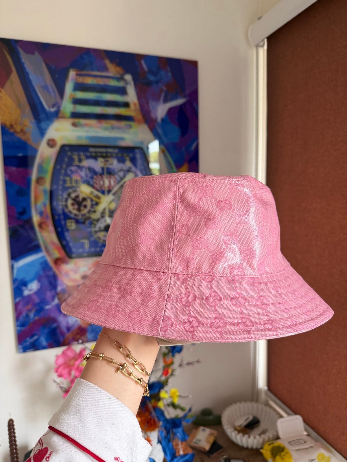 Originele Roze Gucci Hoed - Zo goed als nieuw, Ophalen of Verzenden, Zo goed als nieuw, One size fits all, Hoed