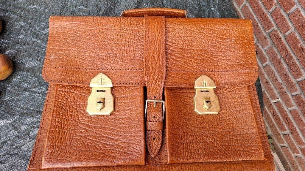 schooltas leder, 30 tot 40 cm, Bruin, Aktetas of Boekentas, Nieuw