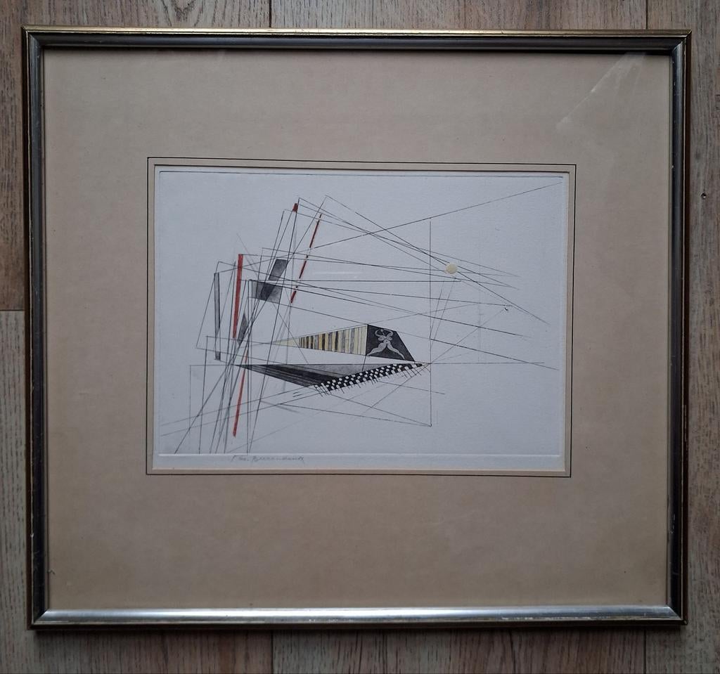 Abstracte tekening van Theo Beerendonk in lijst, Antiek en Kunst, Kunst | Tekeningen en Foto's, Ophalen of Verzenden