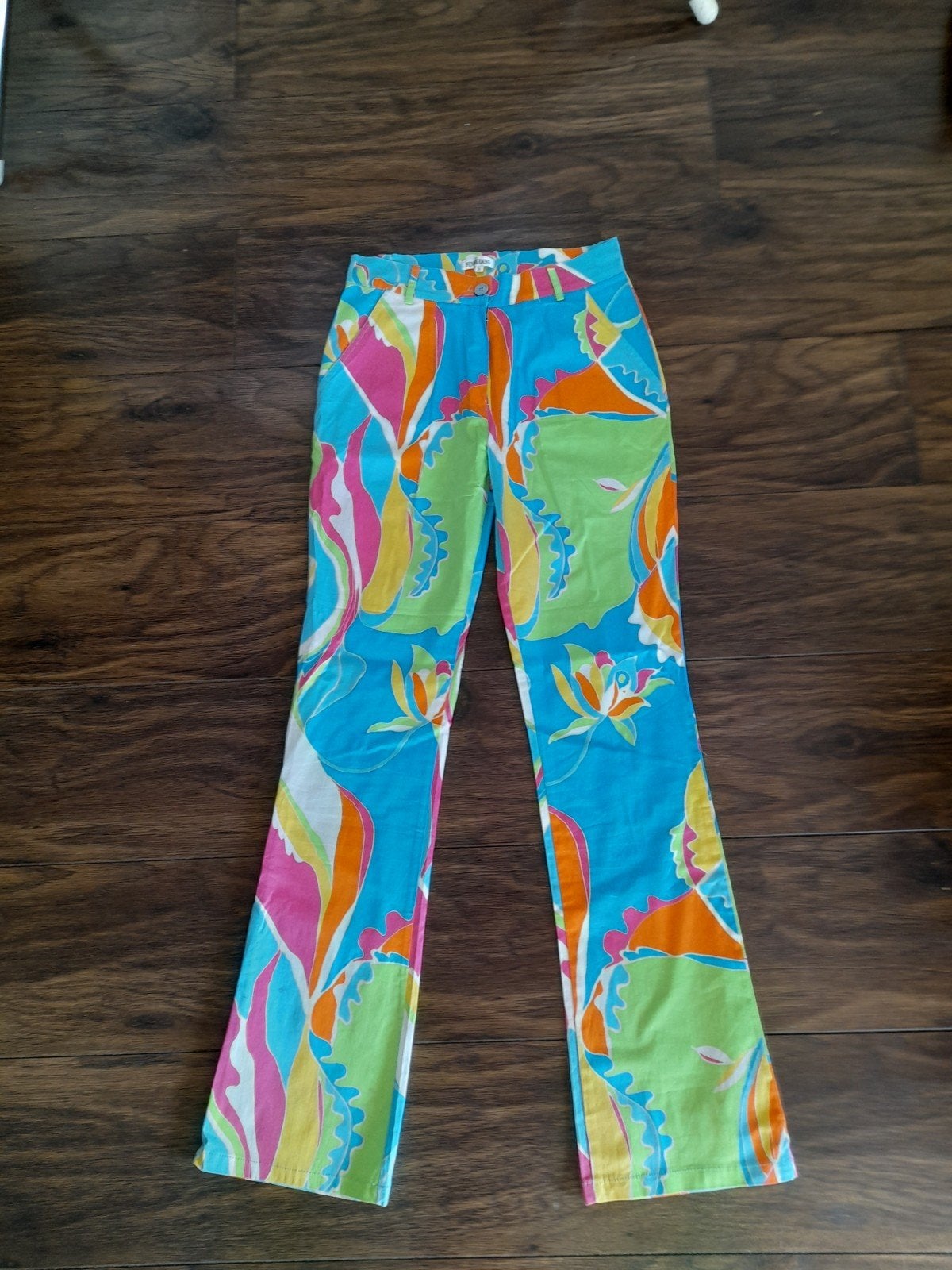 Nieuwe kleurrijke broek met stretch Flower Power patroon, Ophalen of Verzenden, Nieuw, Maat 36 (S), Lang