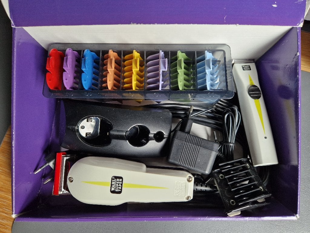 Wahl Super Taper tondeuse + trimmer wit + kammenset clipper, Ophalen of Verzenden, Gebruikt, Tondeuse
