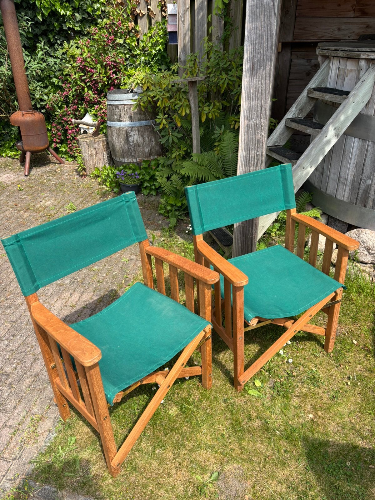 2 teak houten regisseur stoelen inklapbaar, Tuin en Terras, Ophalen of Verzenden, Zo goed als nieuw, Teakhout, Inklapbaar