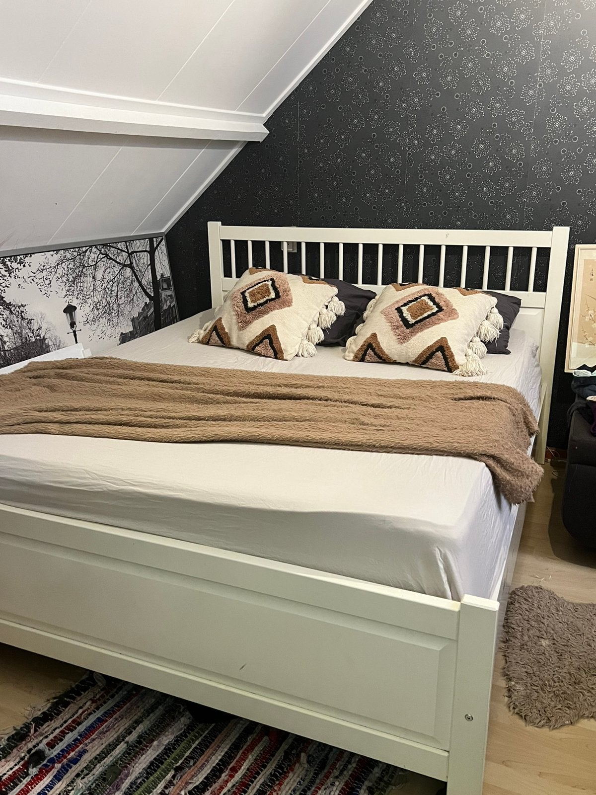Mooi crème tweepersoonsbed stevige 160/200, 85 tot 100 cm, Ophalen of Verzenden, Zo goed als nieuw, Lattenbodem