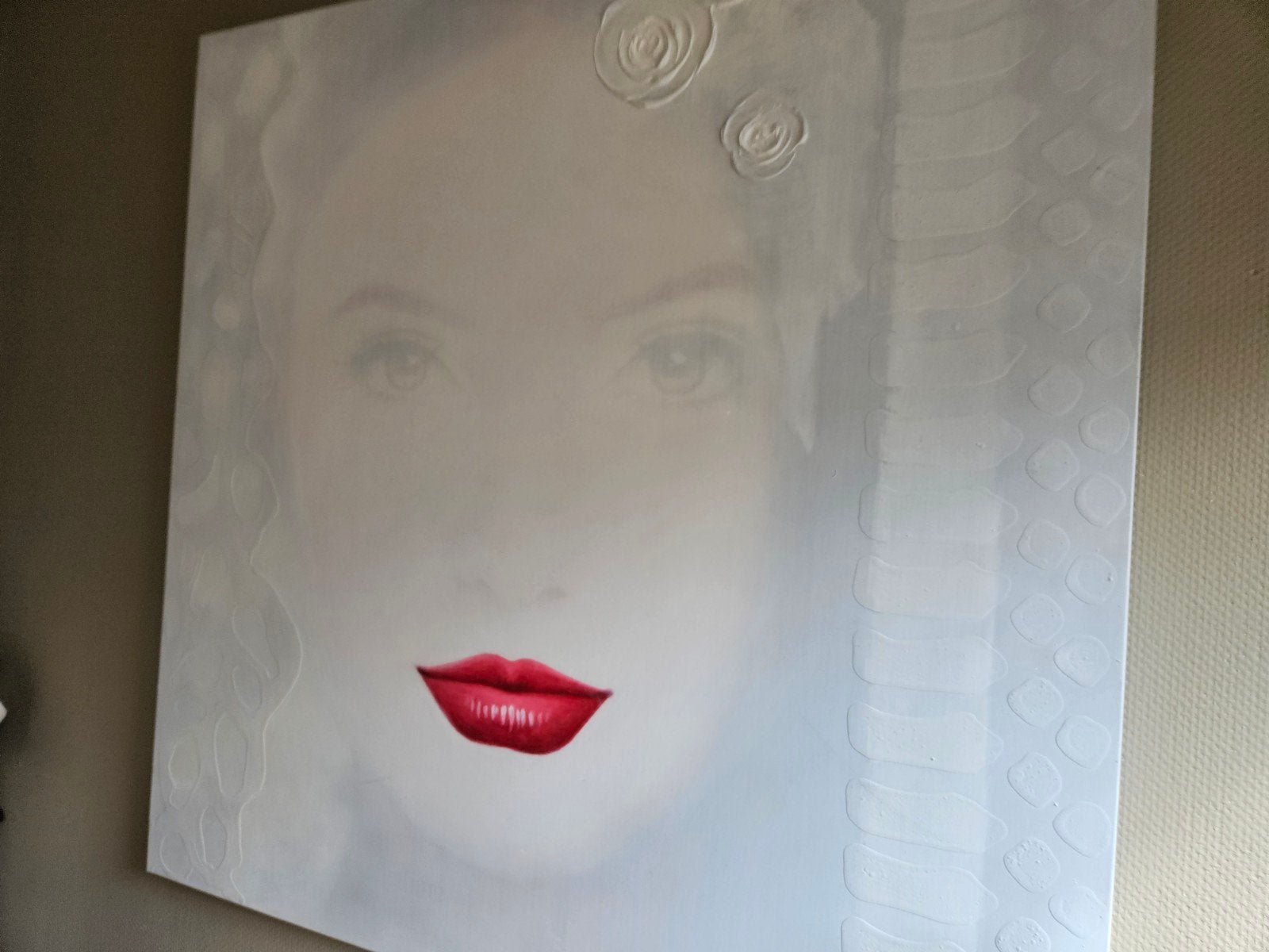 Modern schilderij van Sabina Klein - Vrouw met rode lippen, Antiek en Kunst, Ophalen, Handgeschilderd, Olieverf, Portret
