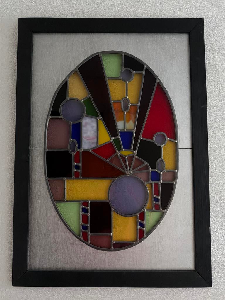 Uniek Glas-in-lood Kunstwerk in Lijst 40x60 in lijst 60x80., Ophalen of Verzenden