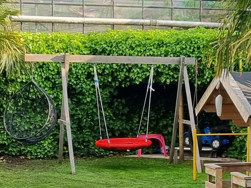 Houten schommel met nestschommel en babyzitje, Ophalen of Verzenden, Gebruikt, Schommel