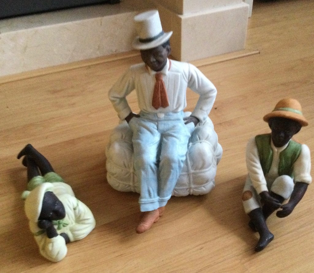 Beeldengroep afrikaans amerikaanse opa vertelt, 4 delig, Verzamelen, Beelden en Beeldjes, Zo goed als nieuw, Mens, Ophalen of Verzenden
