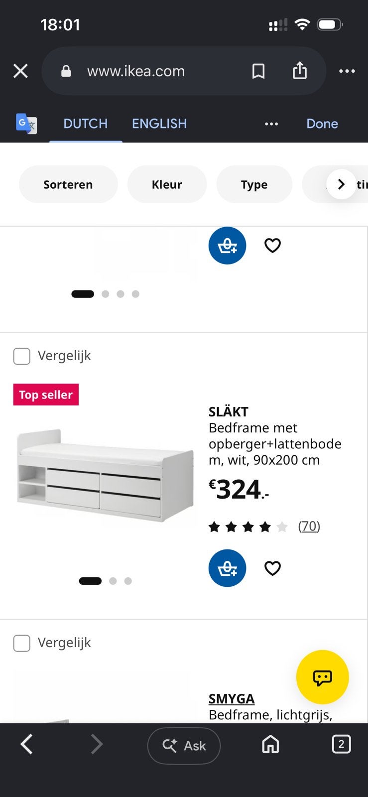 Bedframe met opberger+lattenbodem, wit,90x200cm + mattress, Huis en Inrichting, Ophalen, Zo goed als nieuw