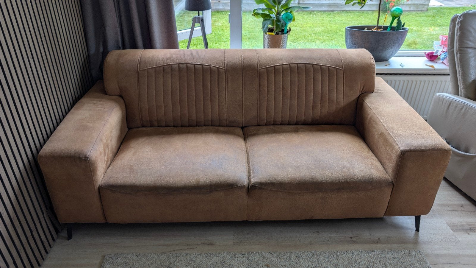 Nog nette plofbank in cognac kleur, Ophalen, Zo goed als nieuw, Stof
