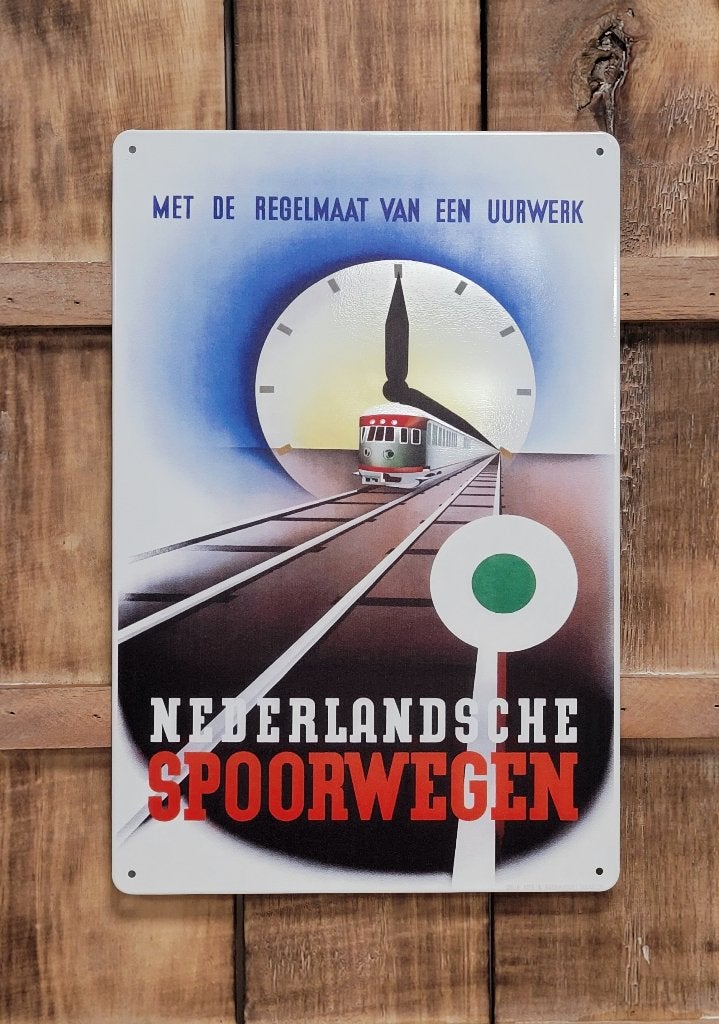 Nederlandsche spoorwegen trein reclamebord van metaal deco, Reclamebord, Info@deconoord.nl, Deco Noord, Nieuw