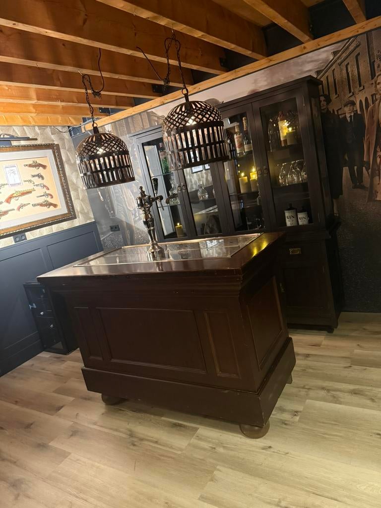 Bruin cafe bar set toog man cave lekbak tapkraan koeling, Huis en Inrichting, Ophalen of Verzenden, Zo goed als nieuw