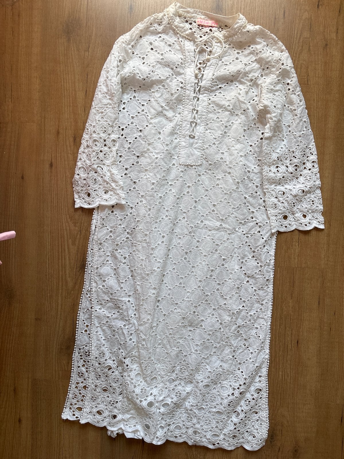 Witte kanten jurk/tuniek met lange mouwen van Mim Pi, Wit, Zo goed als nieuw, Onder de knie, Ophalen