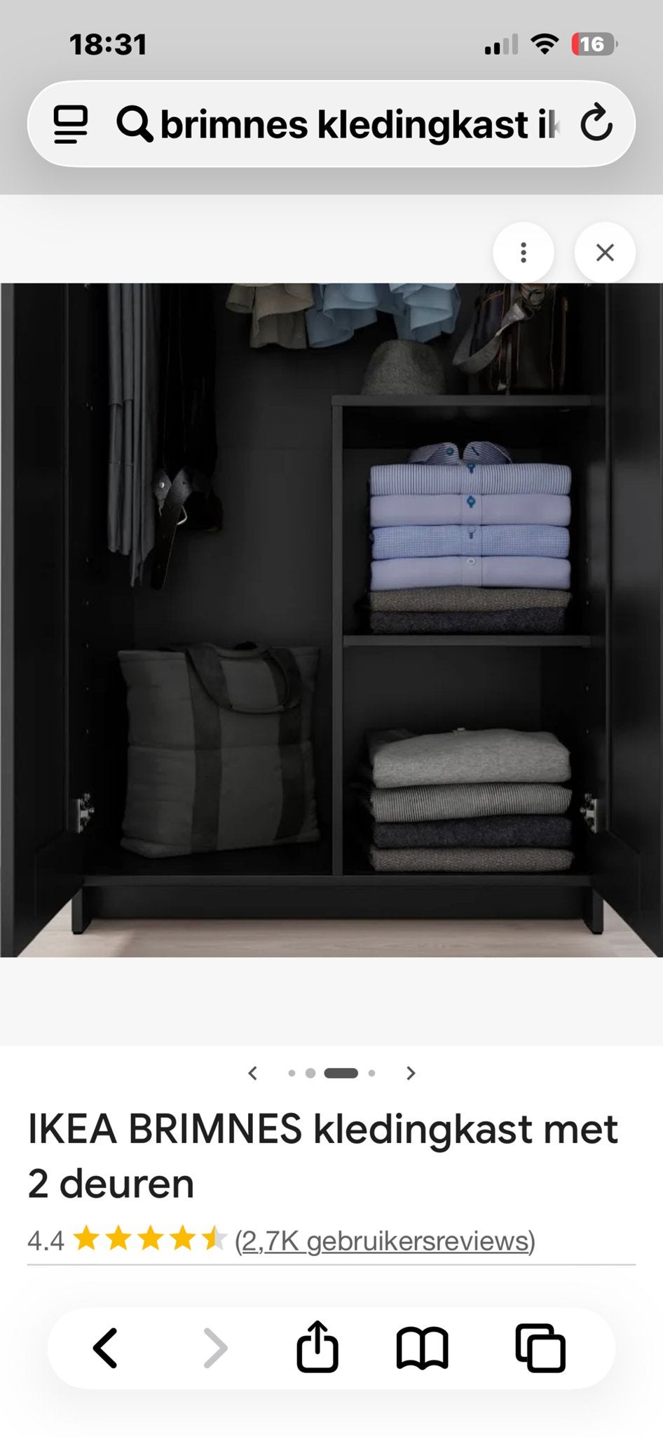 IKEA BRIMNES Kledingkast met 2 deuren - Zwart, Huis en Inrichting, Ophalen, Gebruikt, 50 tot 100 cm, 150 tot 200 cm