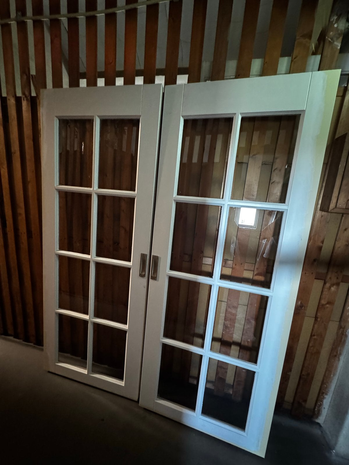 Set van 2 glazen schuifdeuren met houten frame, Doe-het-zelf en Verbouw, Deuren en Horren, Ophalen, Gebruikt, 80 tot 100 cm, Binnendeur