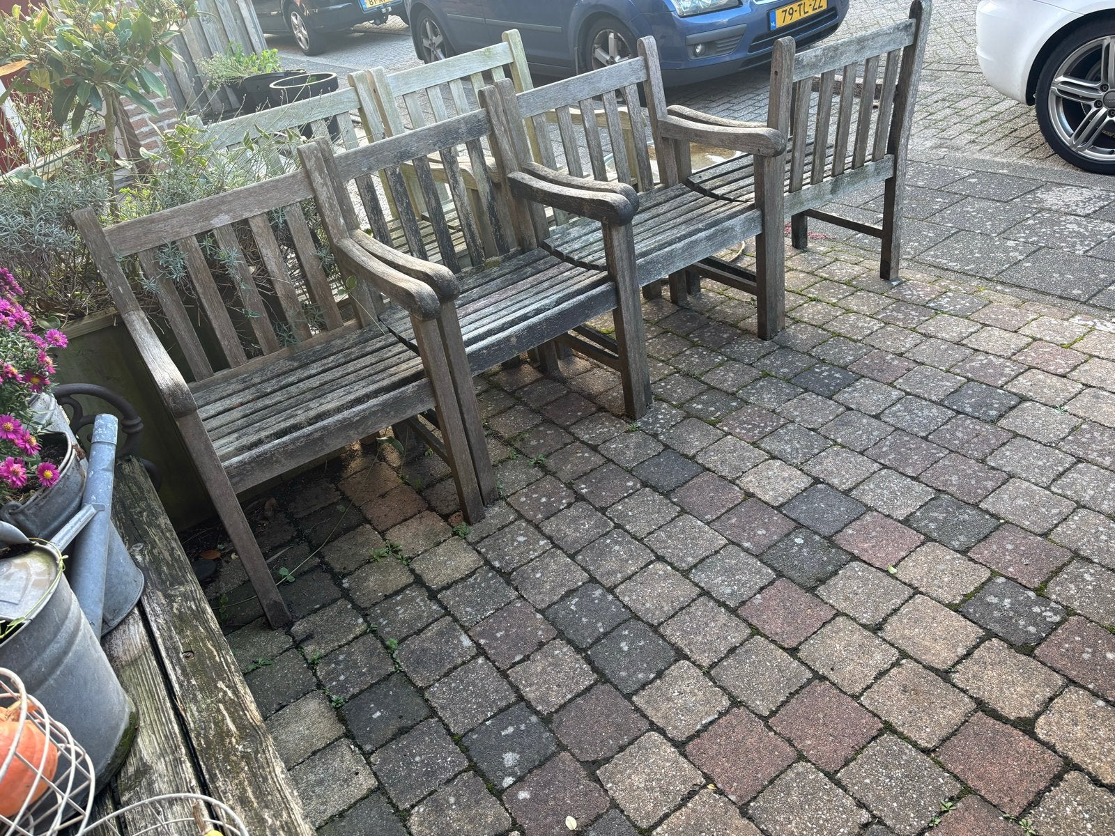 4 Teakhouten Tuinstoelen met Armleuningen, Tuin en Terras, Ophalen, Gebruikt, Teakhout