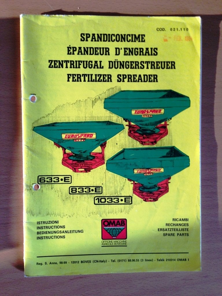 Handleiding en onderdelenboek Eurospand kunstmest strooier, Ophalen of Verzenden, Gelezen, Tractor en Landbouw