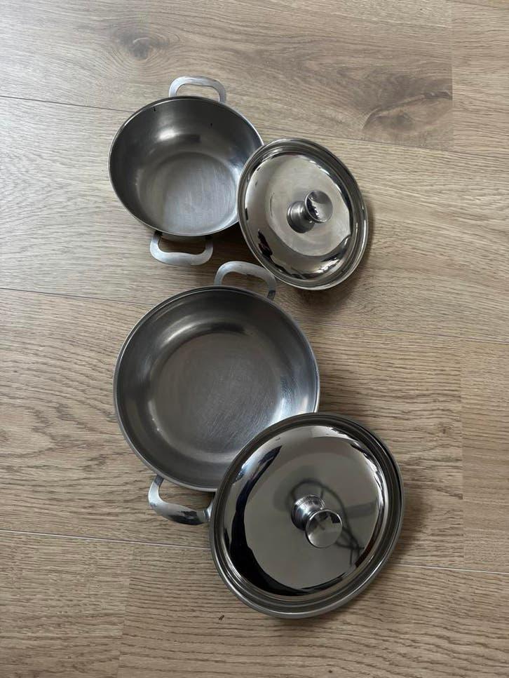 RVS dekschalen 2 x, Ophalen of Verzenden, Gebruikt, Rvs, Overige typen