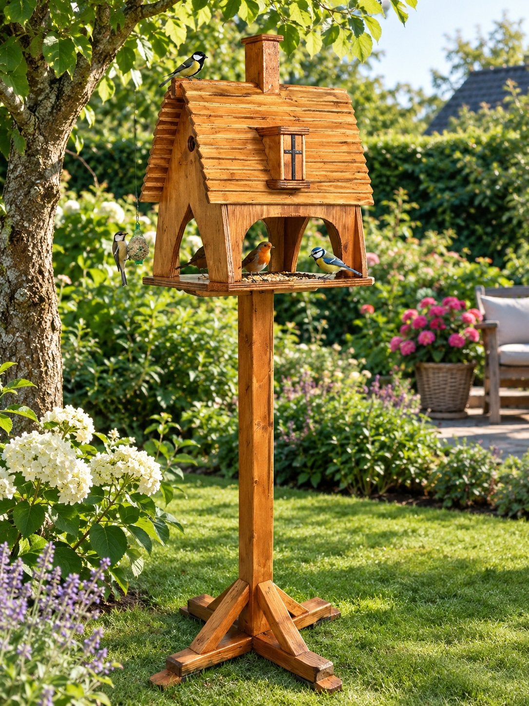 Groot gebeitst vogel voederhuis op demontabele poot, Tuin en Terras, Ophalen, Nieuw