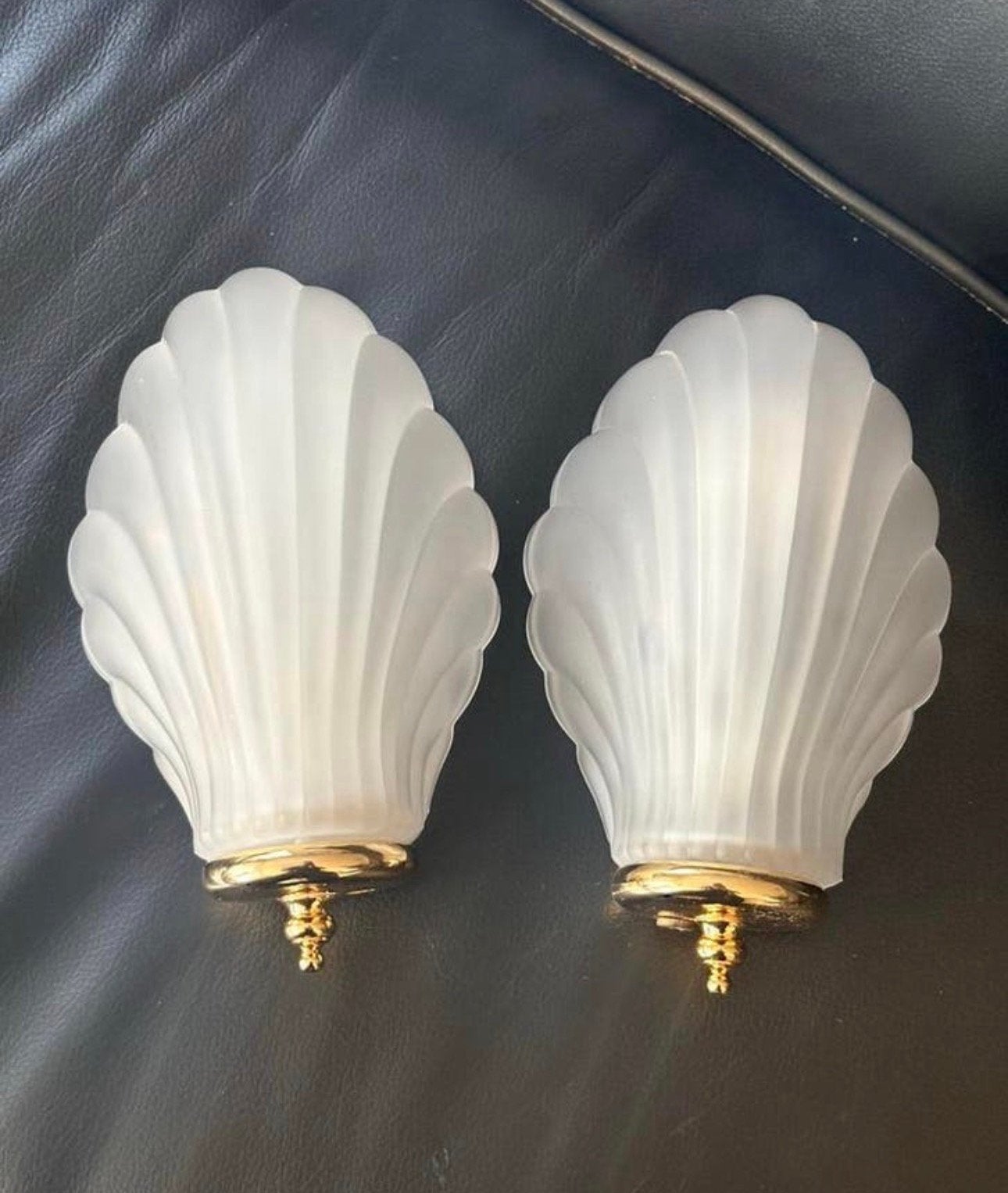 2 Wandlampen Italiaanse vintage dikke glas schelp vorm, Ophalen of Verzenden, Zo goed als nieuw, Glas