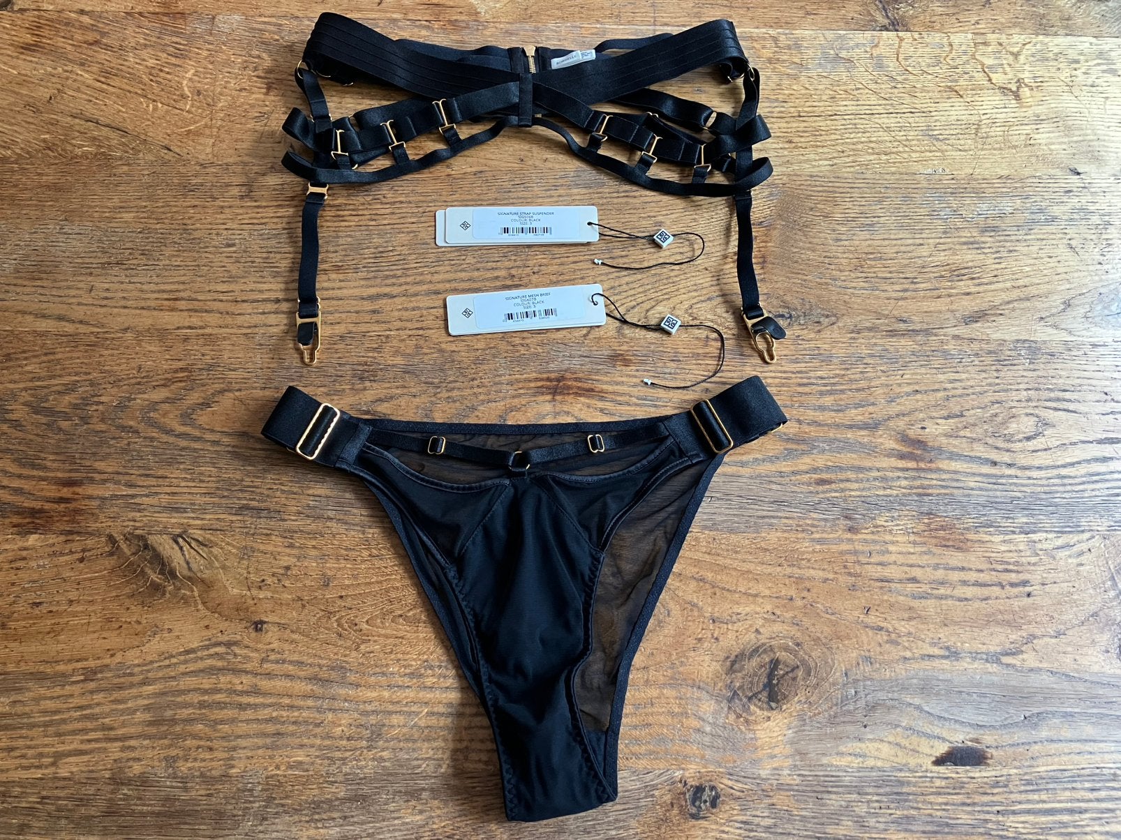 Bordelle Signature Strap Jarretel en Slip maat M (3), Ophalen of Verzenden, Zwart, Slip