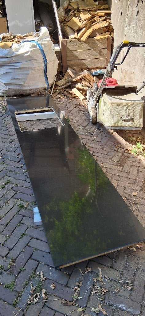 Aanrechtblad zwart composiet aanrecht blad met los hoekstuk, Huis en Inrichting, Ophalen, Zwart, 150 tot 200 cm, Minder dan 100 cm