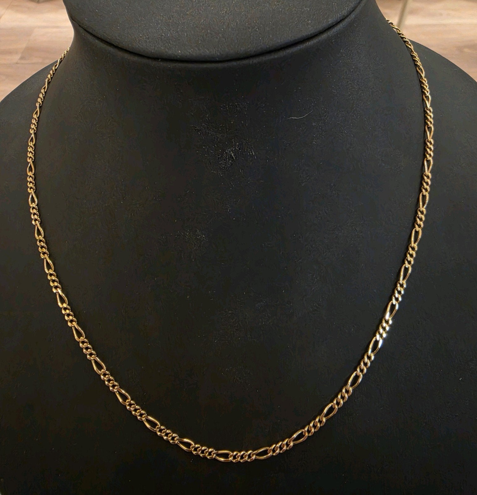 14 karaats gouden figaro schakel ketting geelgoud 45 cm, Verstelbaar, Ophalen of Verzenden, Zo goed als nieuw, Goud