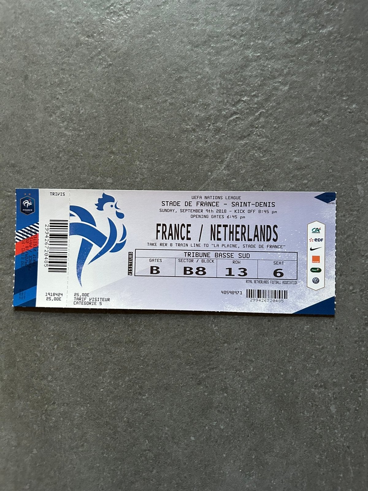 Frankrijk - Nederland ticket, Verzamelen, Sportartikelen en Voetbal, Ophalen of Verzenden, Buitenlandse clubs, Overige typen