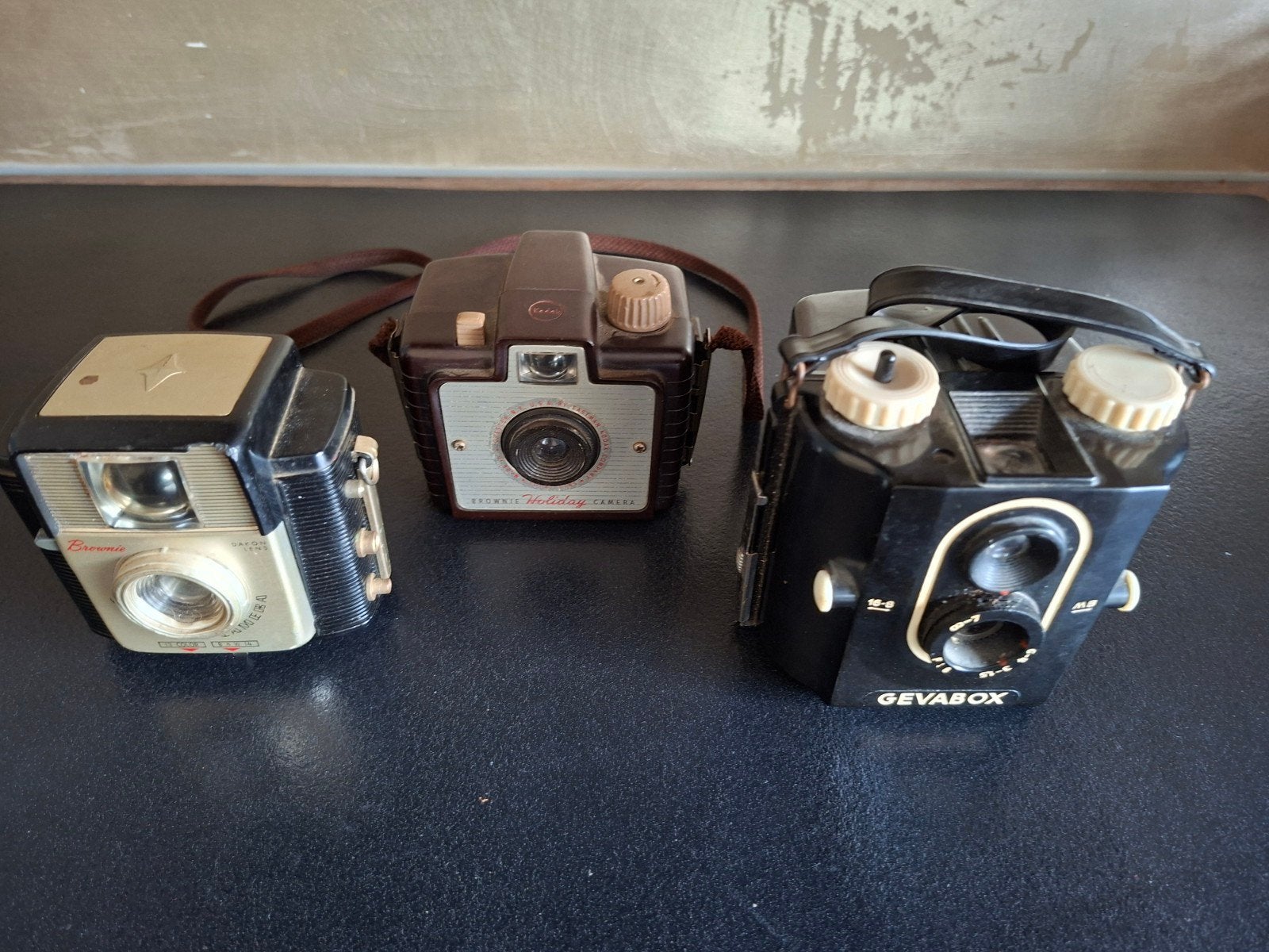 3 vintage boxcamera's Kodak en Gevaert Gevabox, Ophalen of Verzenden, Gebruikt, Compact, Kodak