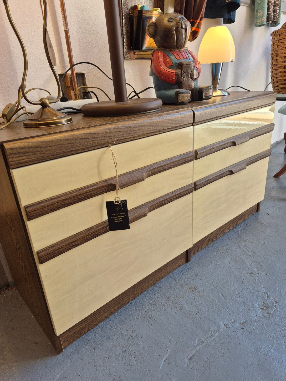 Vintage nachtkastjes /dressoir met lades en deuren, Ophalen, Gebruikt, 100 tot 150 cm, Vintage, Retro