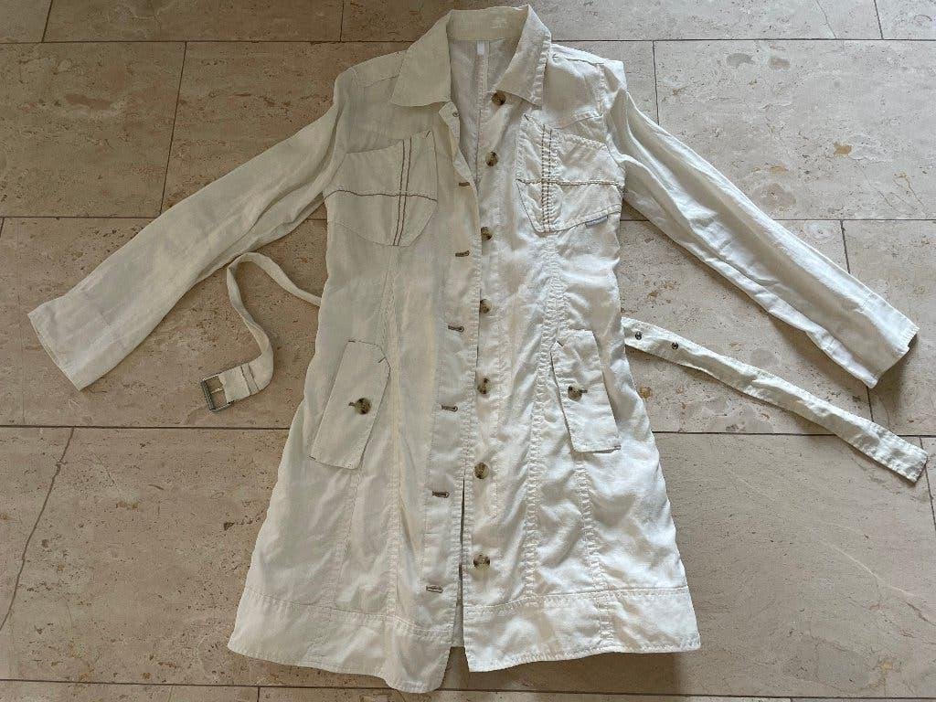 Marccain: z.g.a.n. linnen trenchcoat maat N2 (36-38), Kleding | Dames, Verzenden, Wit, Zo goed als nieuw, Maat 36 (S)