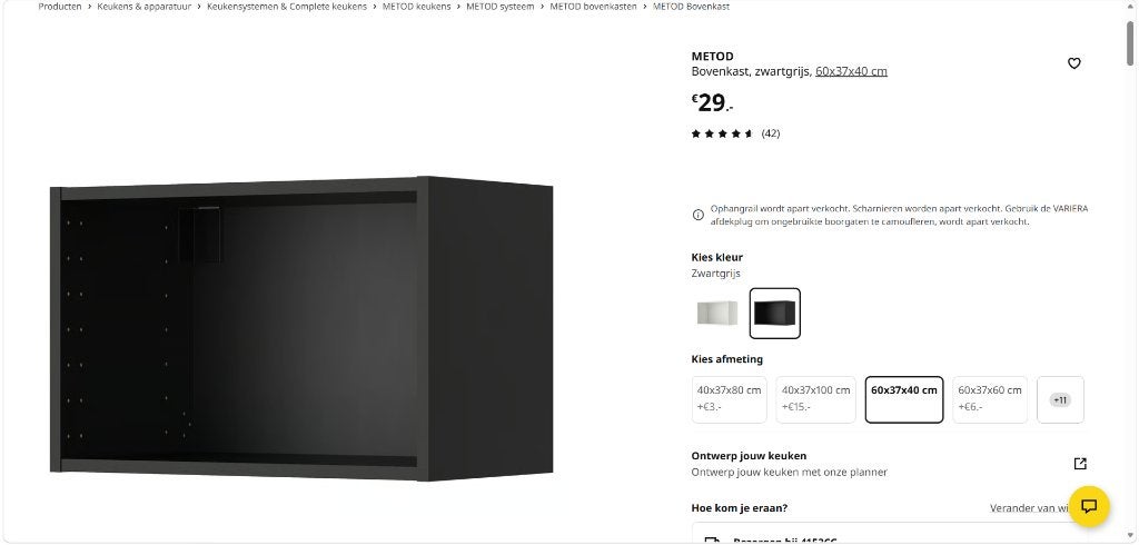 ikea metod bovenkast zwartgrijs 60 x 37 x 40cm, Ophalen, Nieuw, 50 tot 100 cm, Minder dan 100 cm
