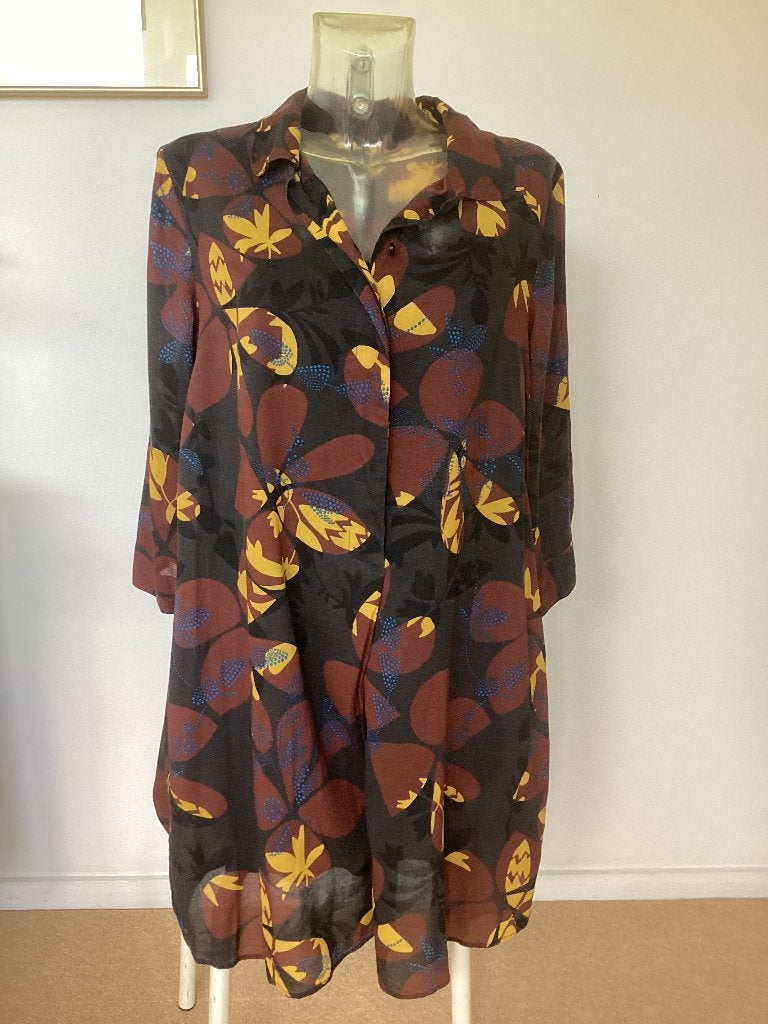 Mooie viscose vrolijke bruine Didi jurk, lange tuniek M/L, Kleding | Dames, Didi, Ophalen of Verzenden, Zo goed als nieuw, Bruin
