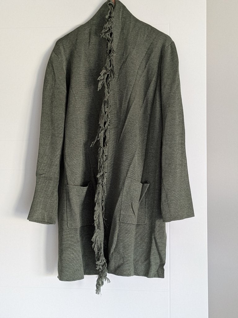 Groen lang vest REPEAT groen franje maat 42 losse ceintuur, Repeat, Maat 42/44 (L), Ophalen of Verzenden, Zo goed als nieuw