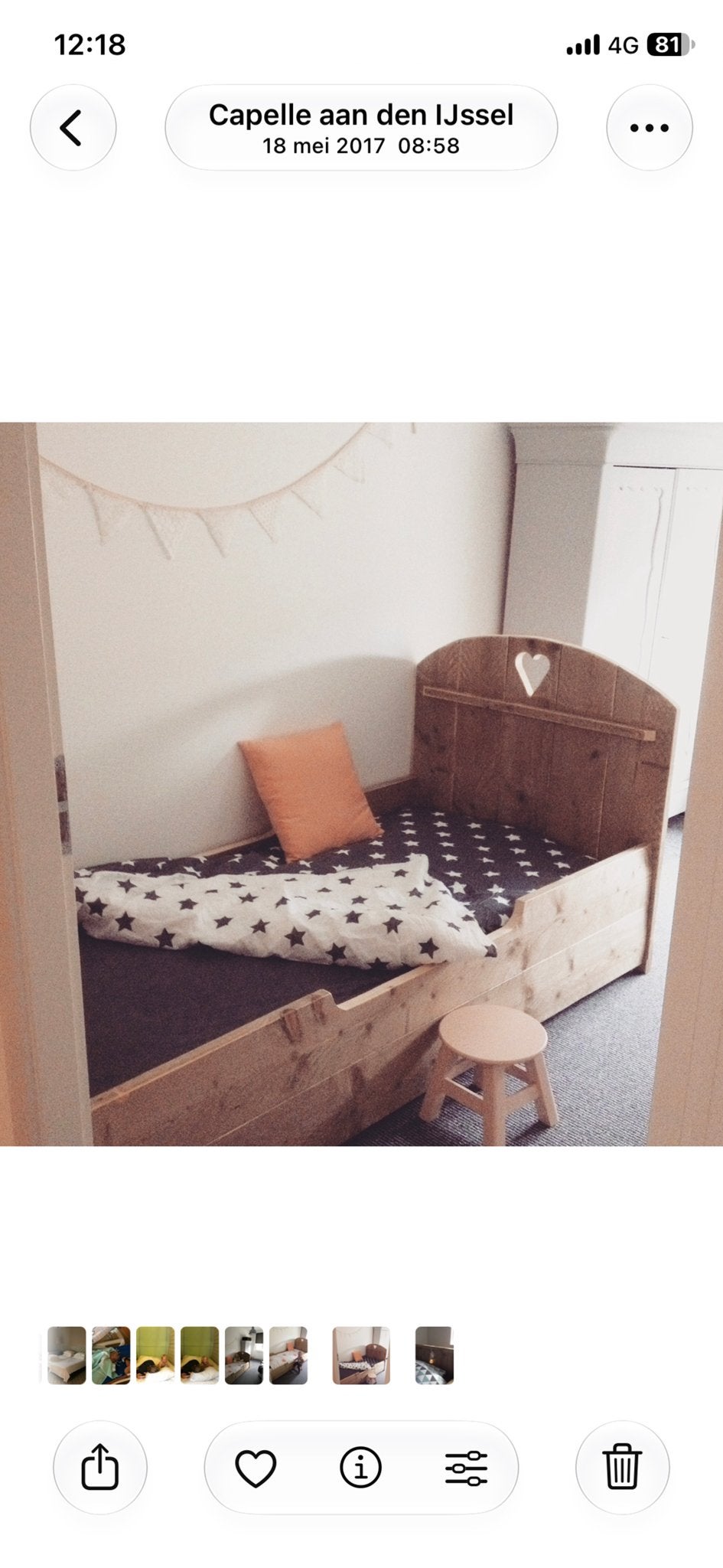 Houten kinderbed met hartje, Kinderen en Baby's, Ophalen, Gebruikt, 70 tot 85 cm, Lattenbodem