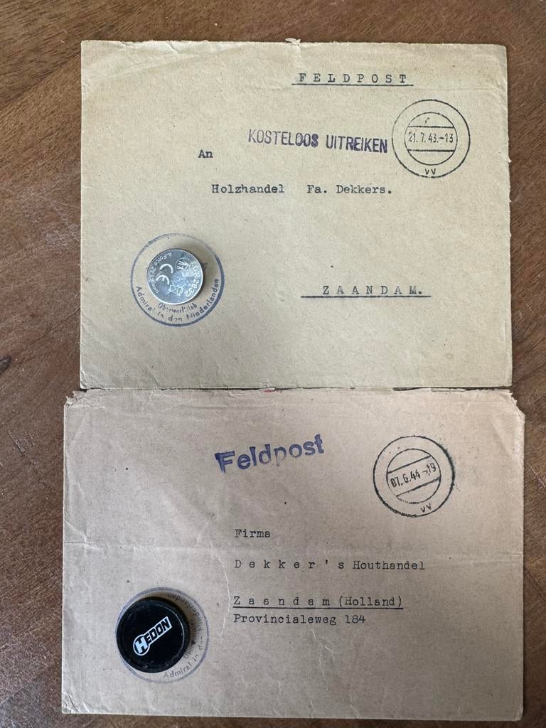 WO2 Feldpost en Kriegsmarine (Dekker’s Houthandel) 1943/1944, Verzamelen, Ophalen of Verzenden, Marine, Duitsland