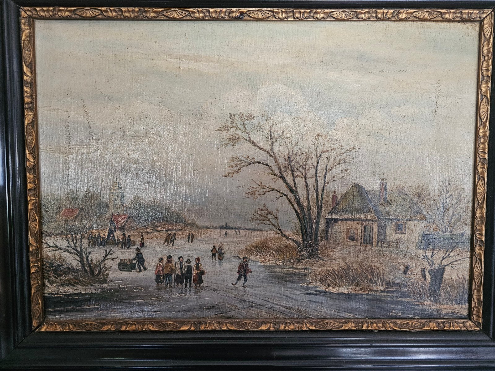 Oud Hollands Winterlandschap met Schaatsers, Ophalen of Verzenden