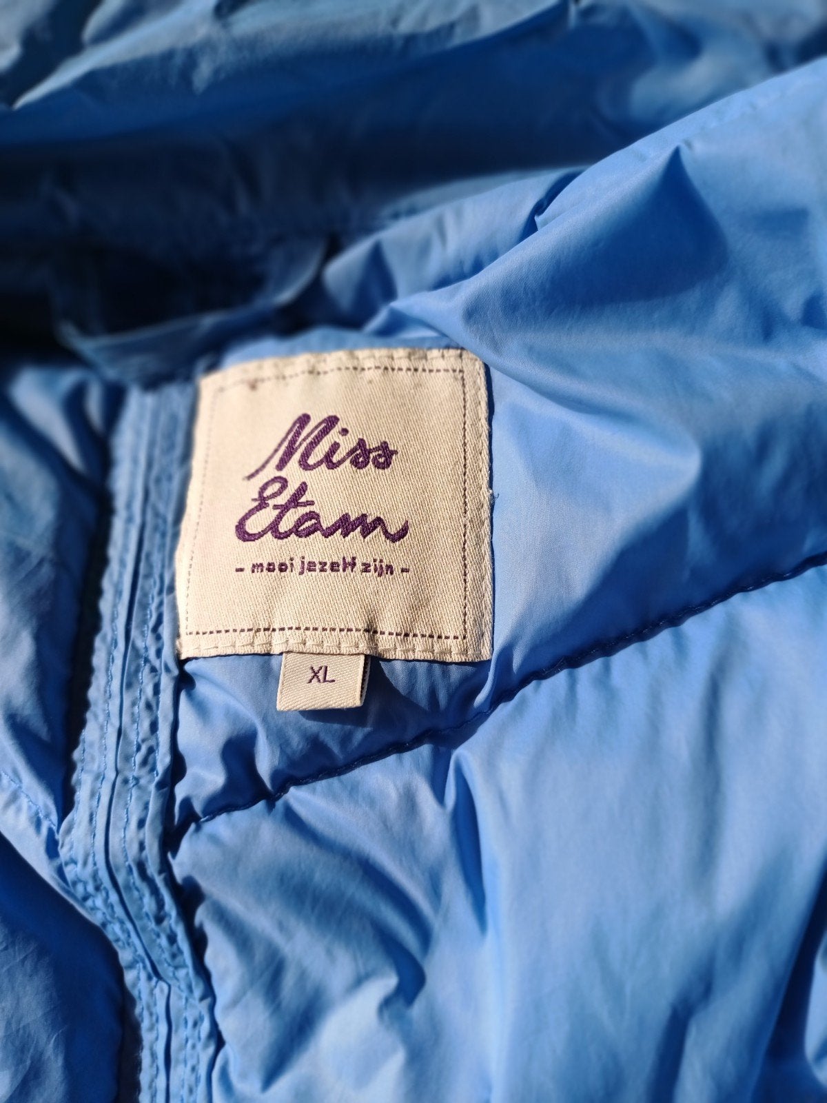 Miss Etam lichtblauwe gewatteerde jas - Maat XL, Kleding | Dames, Blauw, Maat 42/44 (L), Ophalen of Verzenden, Zo goed als nieuw
