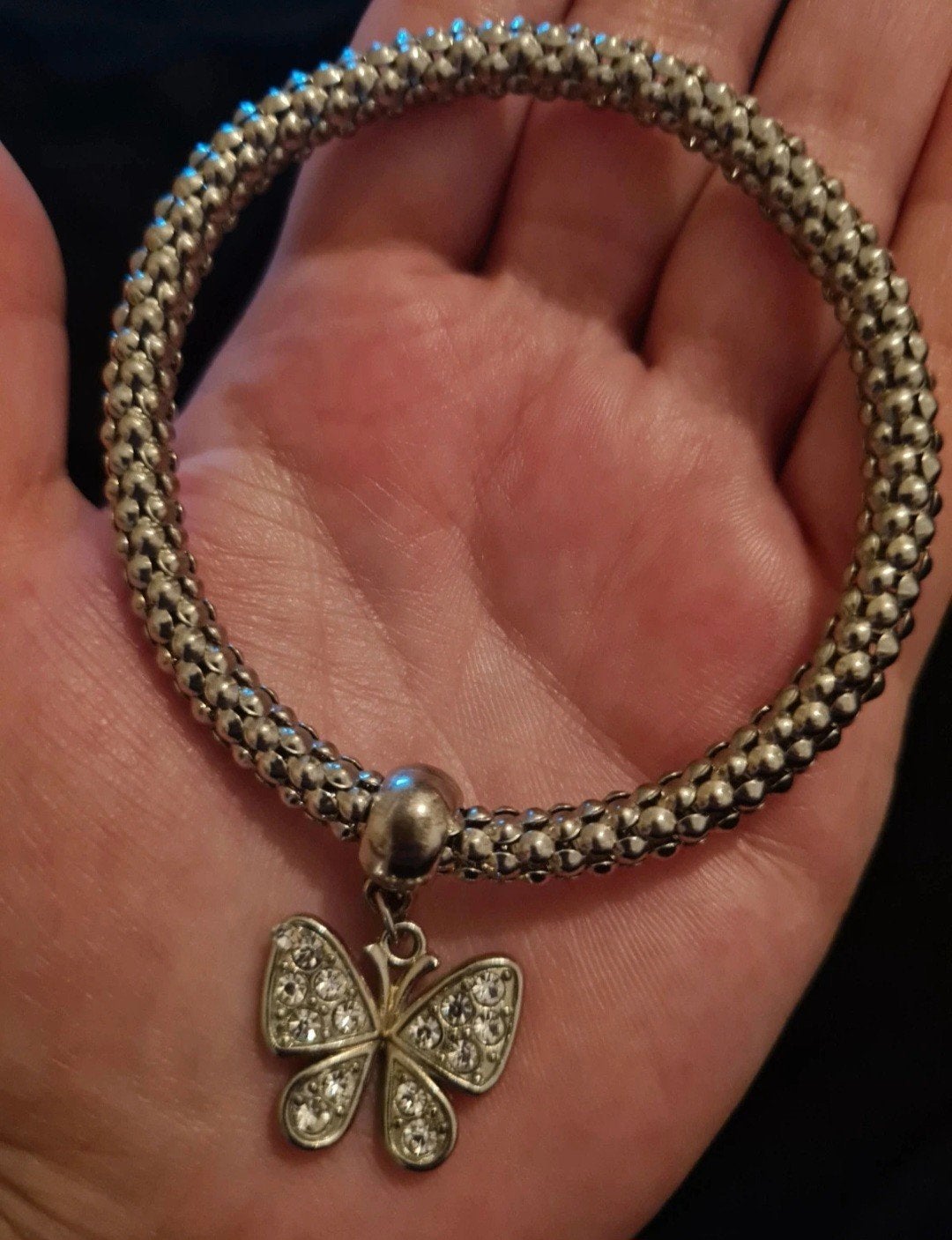 Armband met vlinder en steentjes, Ophalen of Verzenden, Zilver